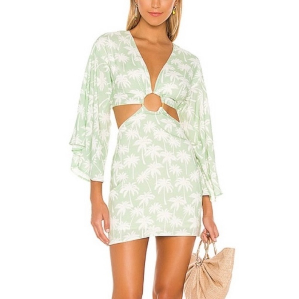 LOVERS and FRIENDS Maysa Kimono Dress Palm Tree Print Cut Out XS